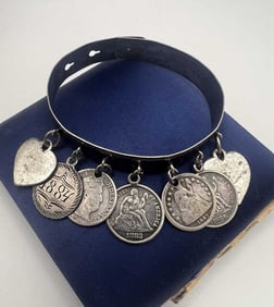 Antique 19th C Lover's Token Coin Charm Bracelet