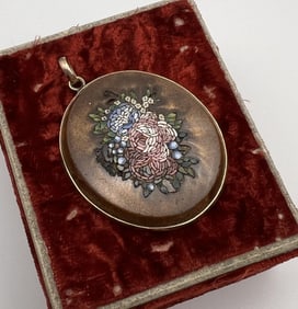 Antique Large Scale Micro Mosaic Goldstone Pendant