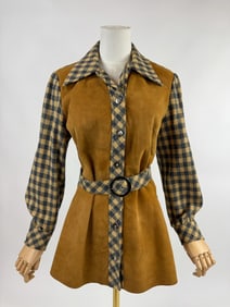 Vintage 1970s Suede Leather Button Front Shirt