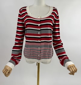 Les Copains Stripe Knit Cotton Cardigan Sweater