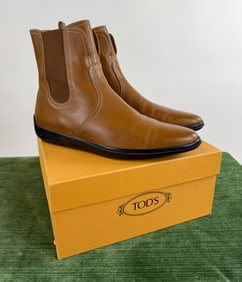 Tod's Brown Leather Beatle Chelsea Boots Shoes