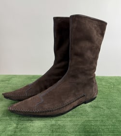 Tod's Brown Suede Leather Whipstitch Boots Shoes