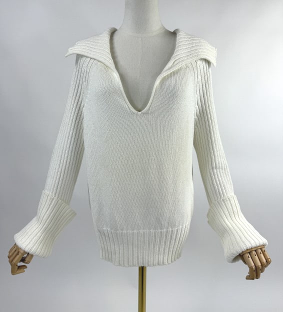 Vintage St. John White Knit Sailor Collar Sweater (1 of 8)