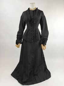 Antique 1870s Black Silk 2 Piece Bustle Set
