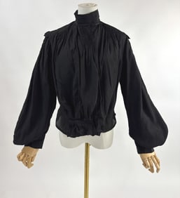 Antique 1900s Black Silk Ruched Bell Sleeve Blouse