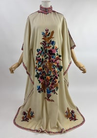 Vintage 1960s Wool Chainstitch Embroidered Caftan