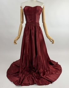 Vintage 1940s Rayon Satin Bow Party Dress Gown