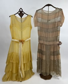 Pair of Vintage 1930s Art Deco Chiffon Lace Gowns