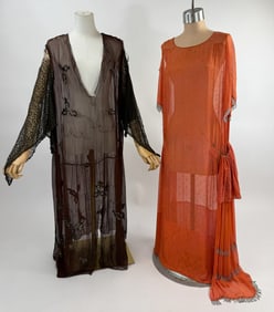 Pair Antique 1920s Beaded Rhinestone Flapper Gowns