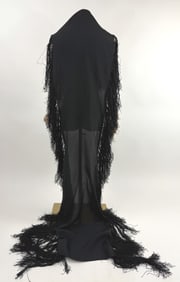 Antique 1920s Black Silk Fringe Scarf Wrap Shawl