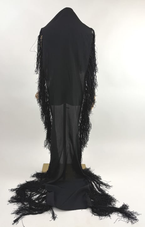 Antique 1920s Black Silk Fringe Scarf Wrap Shawl (1 of 7)
