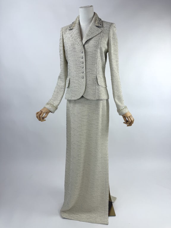 Vintage St. John Silver Metallic Knit Skirt Set (1 of 12)