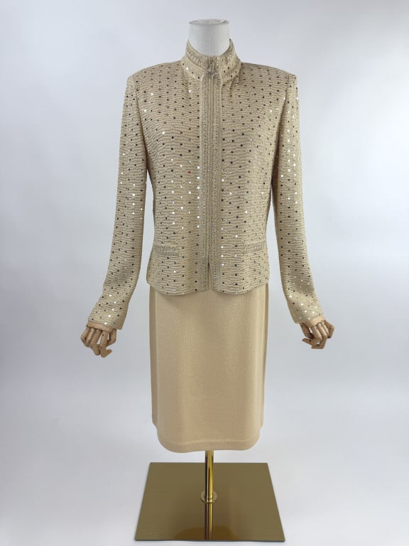 Vintage St. John Gold Knit Rhinestone Skirt Set (1 of 10)