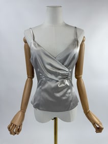 Vintage St. John Evening Grey Silk Satin Blouse