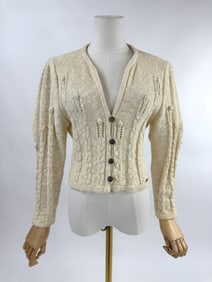 Vintage Beige Wool Knit Tyrolean Cardigan Sweater