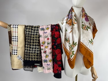 Collection of 8 Designer Silk Scarves