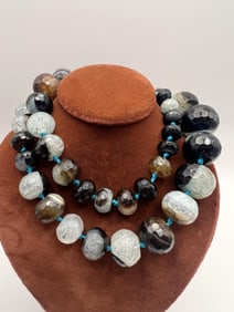 Banded Black & White Briolette Faceted Necklace