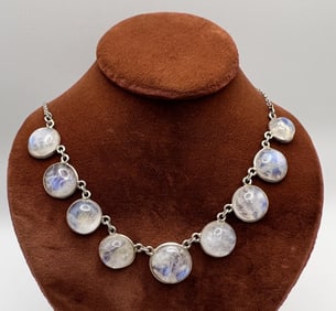 Estate Sterling Silver Moonstone Cabochon Necklace