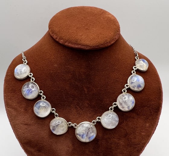 Estate Sterling Silver Moonstone Cabochon Necklace (1 of 9)