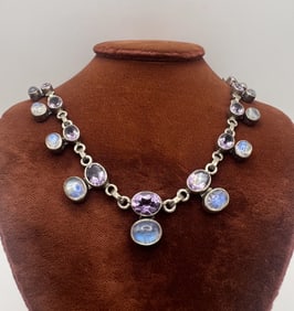 Moonstone Amethyst & Sterling Silver Necklace