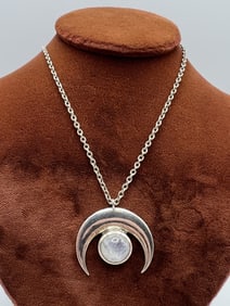 Sterling Silver & Moonstone Crescent Moon Necklace