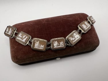 Antique Hand Carved Shell Cameo Sterling Bracelet