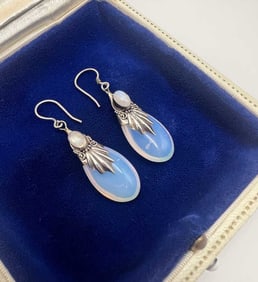 Pair Sterling Silver & Moonstone Pendant Earrings