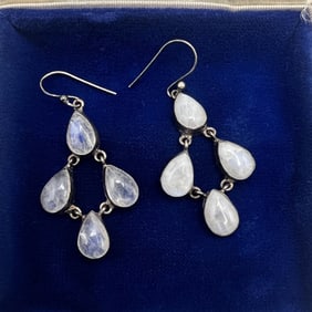 Pair Sterling Silver Moonstone Chandelier Earrings