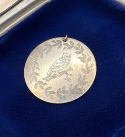 Vintage Sterling Silver Owl Necklace Pedant