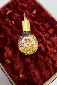 Estate Vintage Gold Flakes Bottle Necklace Pendant