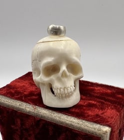 Hand Carved Bone Memento Mori Skull Pendant