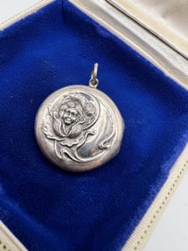 Estate Sterling Silver Art Nouveau Locket Pendant