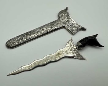 Antique Silver Indo Persian Small Sword in Sheath