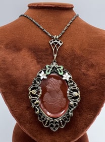 Antique Czech Glass Carnelian & Enamel Necklace