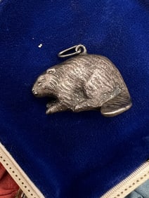 Heavy Sterling Silver Antique Beaver Pendant