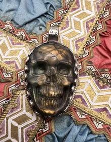 Hand Carved Labradorite Skull Necklace Pendant