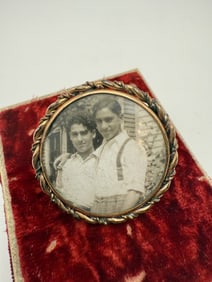 Antique Photo Brooch Roped Gold Tone Pin