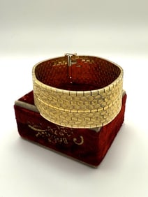 Vintage Articulated Flat Gold Plate Cuff Bracelet