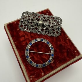 Pair of Antique Deco Nouveau Sterling Silver Pins