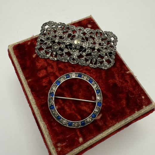 Pair of Antique Deco Nouveau Sterling Silver Pins (1 of 6)