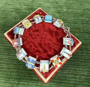 Vintage Sterling Silver Enamel Travel Bracelet
