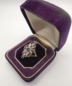 Estate English 9k Gold Amethyst Cluster Ring