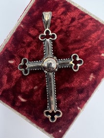 Vintage 14kt Gold & Sterling Silver Cross Pendant