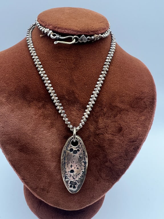 Chan Luu Sterling Silver Bead Necklace w Pendant: Chan Luu Sterling Silver Bead Necklace w Pendant. Marked with CL heart fitting. Measures 17.75 inches in length, plus pendant.