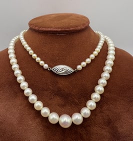 Estate 14k Gold Diamond & Pearl Necklace Strand