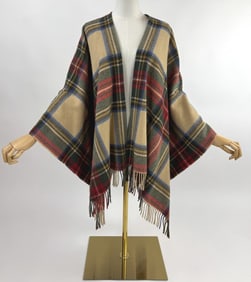 L.L. Bean Plaid Lambswool Poncho Scarf Wrap