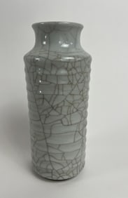 Signed Chinese Celadon Crackleware Pottery Vase