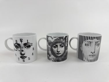 Group of Three Pietro Fornasetti Porcelain Mugs