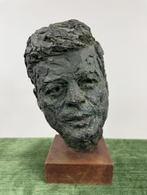Handmade Sculpted Pottery Bust Statue of JFK