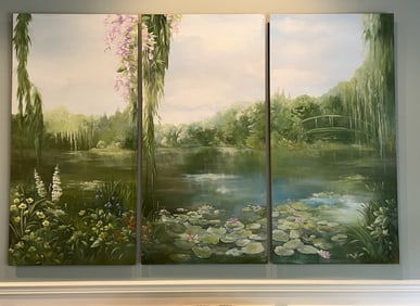 Large Scale Three Panel Impressionist Paintings